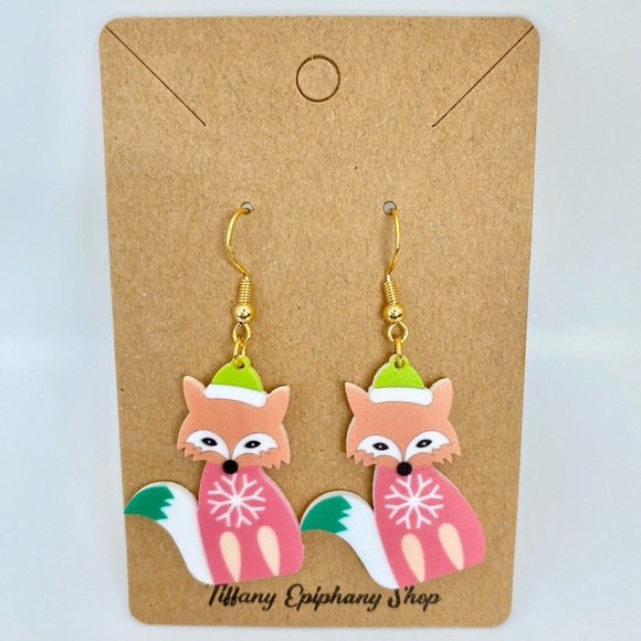 Tiffany Epiphany Jewelry - Christmas Fox earrings handmade NWT